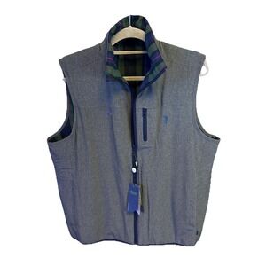William Murray Golf Vest Mens Medium Gray Reversible Plaid Full Zip Performance